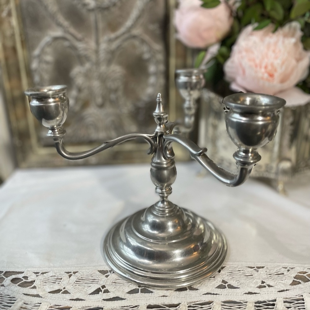 Shirley Handmade Pewter centerpiece candelabra handmade Williamsburg VA